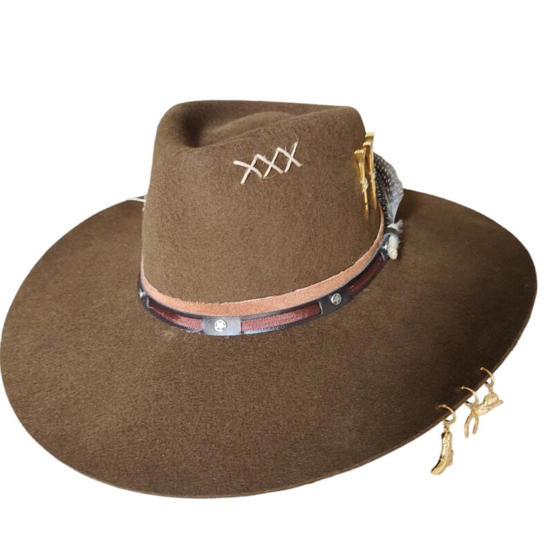 CHAPÉU PRALANA 5X CAMPO MARROM ABA 10 3 CRAVOS DOURADO FEMININO P