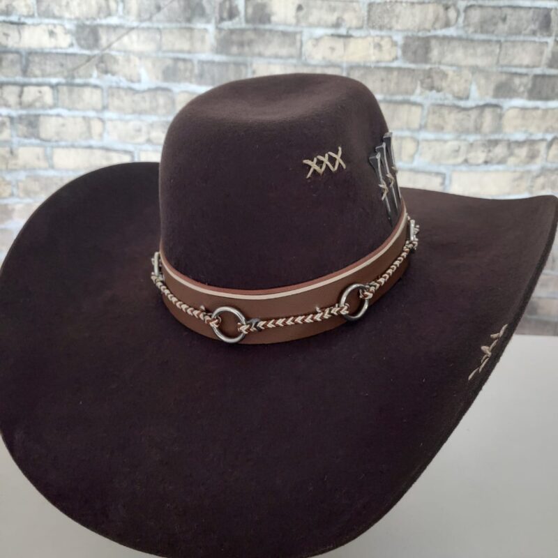 CHAPÉU MULADEIRO 3 CRAVOS MARROM PERSONALIZADO ABA GRANDE TAM 59