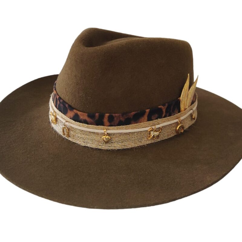 CHAPÉU PRALANA 5X CAMPO MARROM ABA 7.5CM DOURADO M