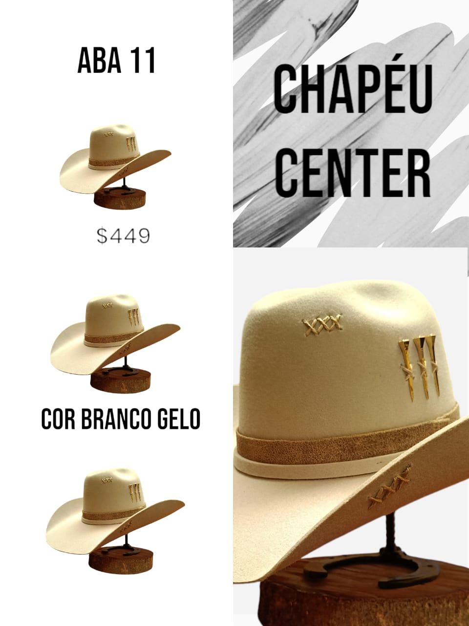 CHAPÉU PRALANA 3 CRAVOS GOLD ABA 11 GELO 61