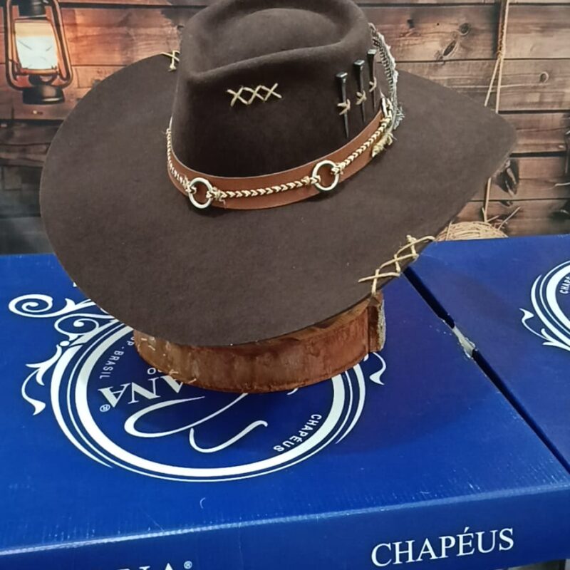 CHAPÉU 3 CRAVOS ABA LARGA COPA BAIXA PANTANEIRO ABA 13 MARROM TAM 54