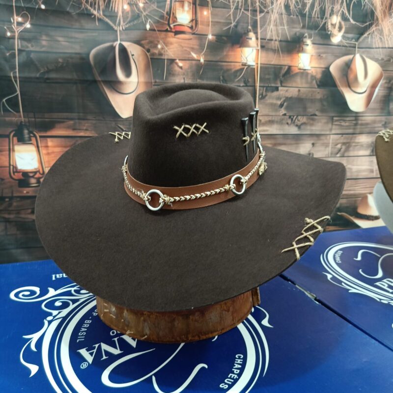 CHAPÉU 3 CRAVOS ABA LARGA COPA BAIXA PANTANEIRO ABA 13 MARROM TAM 62