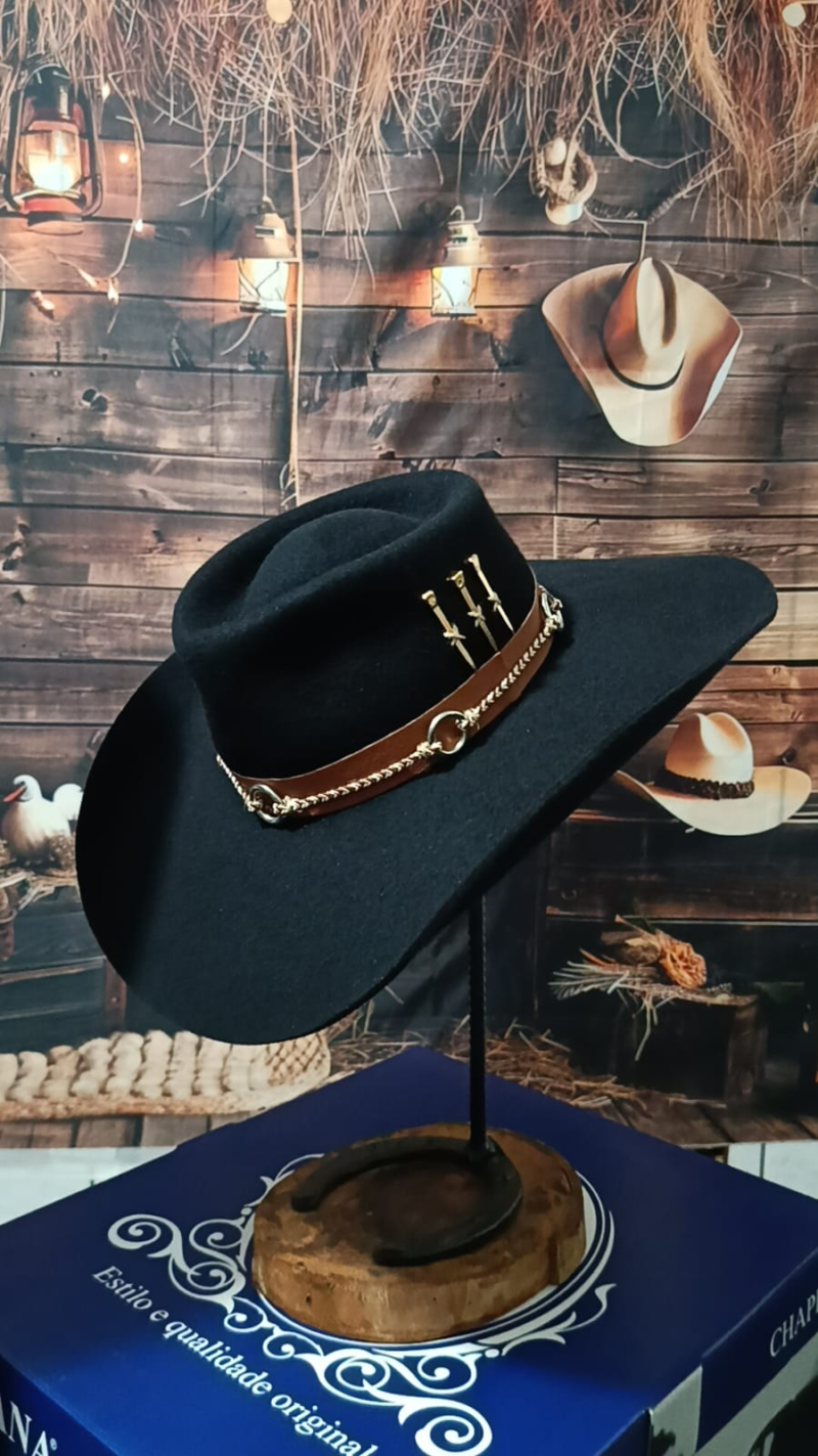Chapeu 3 Cravos Copa Baixa Boiadeiro Aba 12 Preto M