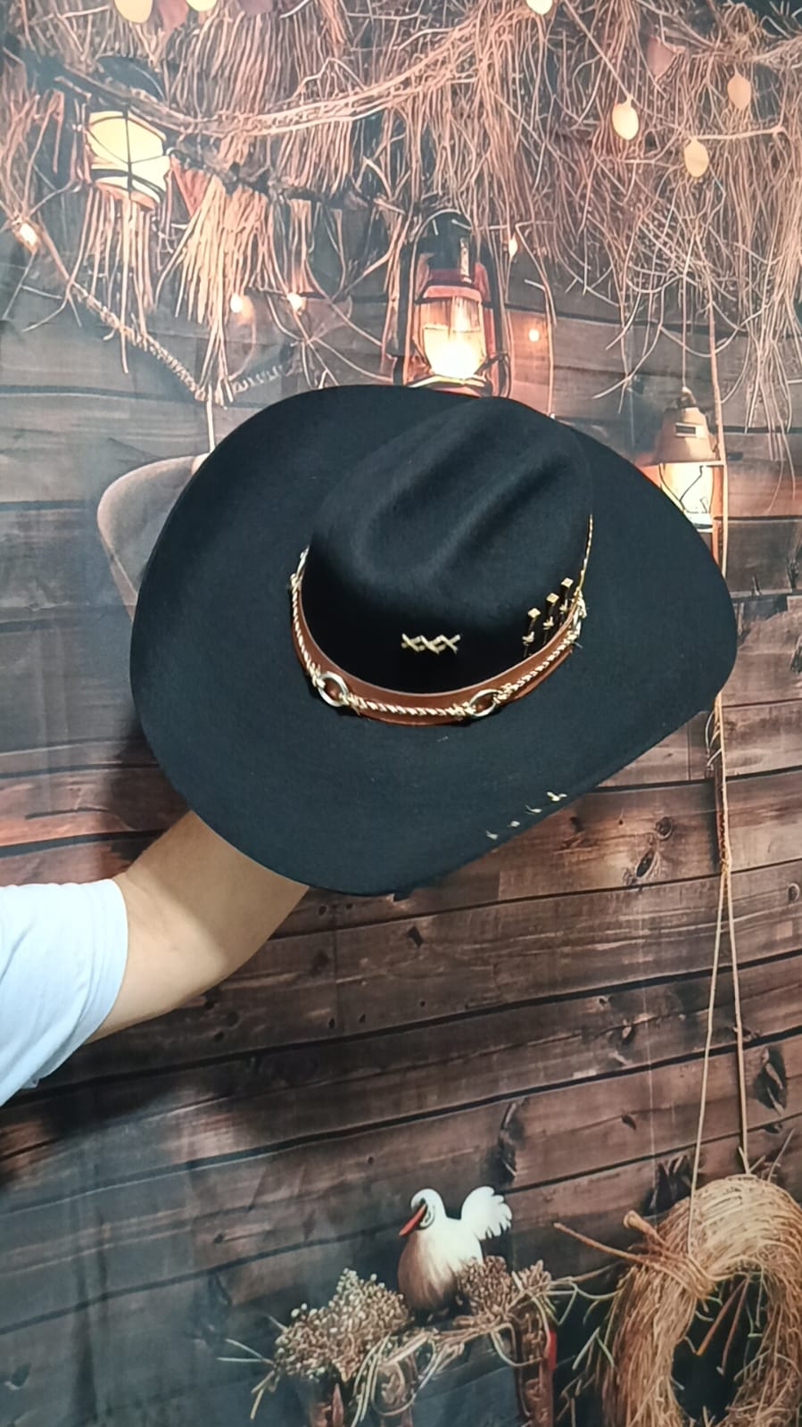 Chapeu 3 Cravos Dourado Americano Aba 11 Personalizado Preto 58