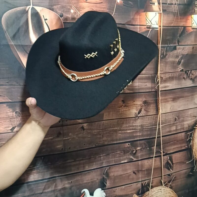 Chapeu 3 Cravos Dourado Americano Aba 11 Personalizado Preto 61