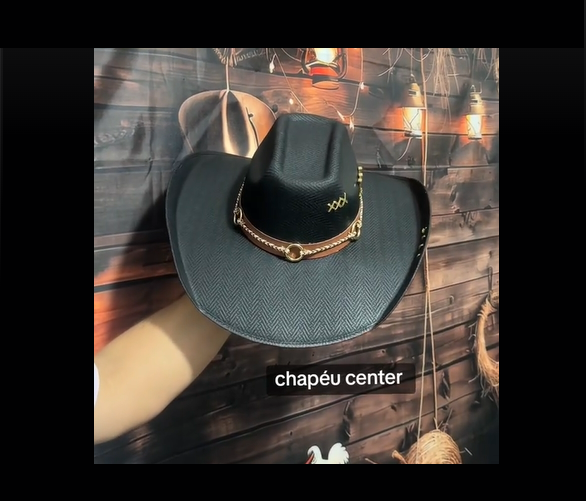 Chapéu Personalizado 3 Cravos Aba 12 Palha Sintética Preto M