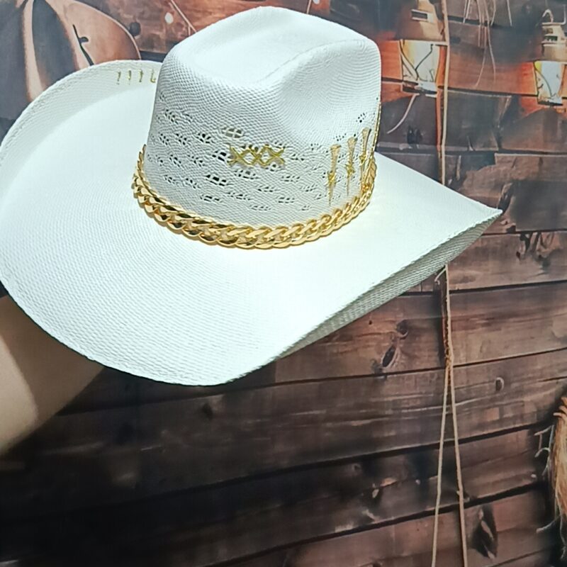 Chapéu Personalizado 3 Cravos Corrente Aba 12 Palha Sintética Branco G