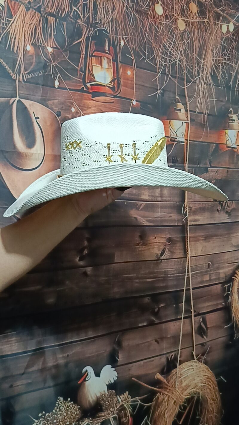 Chapéu Personalizado 3 Cravos Corrente Aba 12 Palha Sintética Branco P