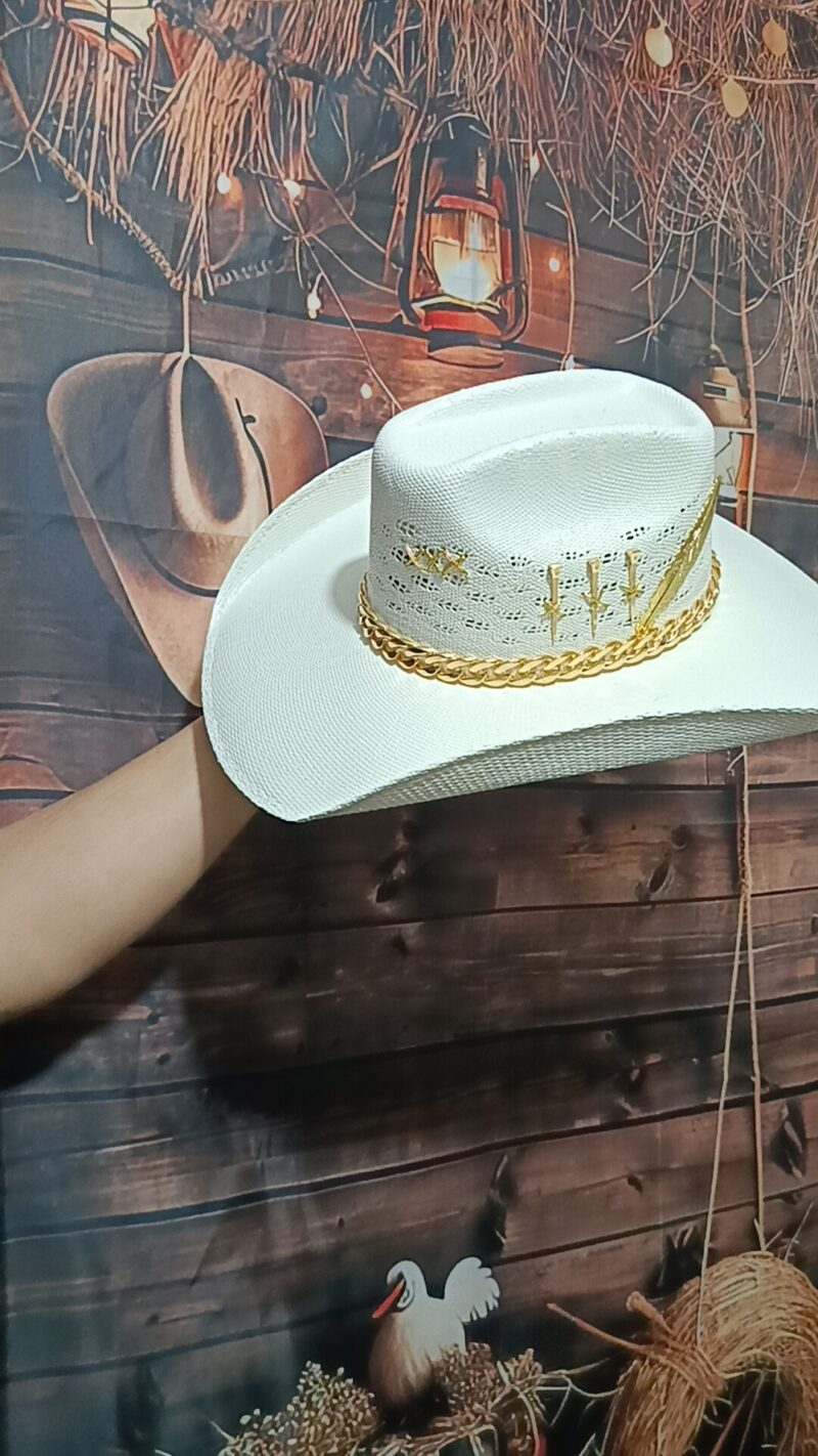 Chapéu Personalizado 3 Cravos Corrente Aba 12 Palha Sintética Branco P