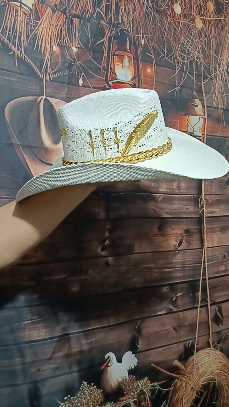 Chapéu Personalizado 3 Cravos Corrente Aba 12 Palha Sintética Branco P