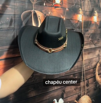 Chapéu Personalizado 3 Cravos Aba 12 Palha Sintética Preto M