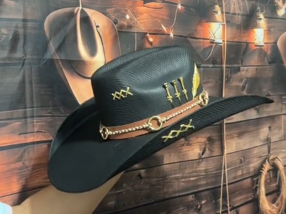 Chapéu Personalizado 3 Cravos Aba 12 Palha Sintética Preto M