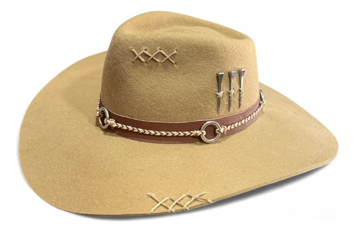 CHAPÉU 3 CRAVOS CAMEL ABA 10 C/ BANDA DE ARGOLA TAM GG