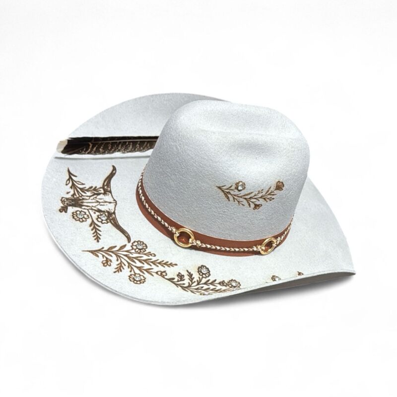 CHAPEU GELO ABA 11 PERSONALIZADO A LASER LONGHORN FLORAL TAM 58