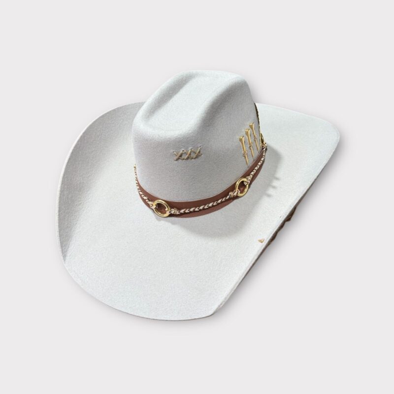 Chapeu 3 Cravos Dourado Americano Aba 12 Customizado GELO P