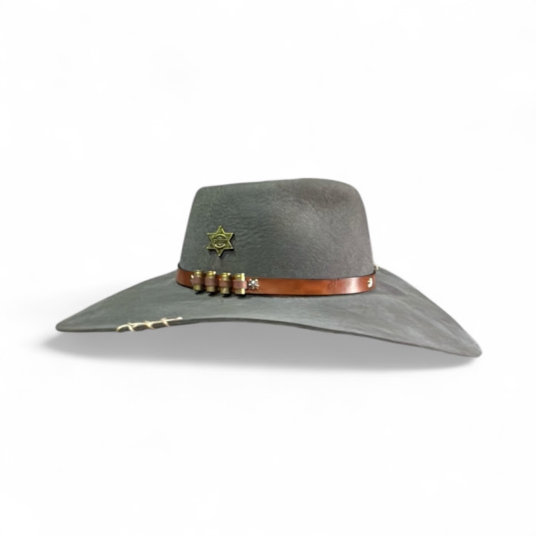 CHAPÉU PRALANA 30X ABA 13 PERSONALIZADO CASCA DE BALA PANTANEIRO CINZA 54