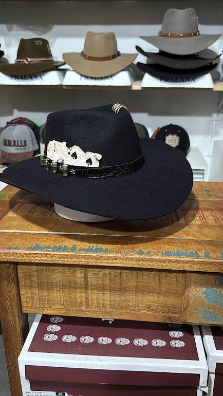 CHAPEU PRALANA 5X CAMPO ABA 10 PRETO CASCA DE BALA E CARTA DE BARALHO GG