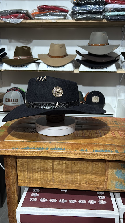 CHAPEU PRALANA 5X CAMPO ABA 10 PRETO CASCA DE BALA E CARTA DE BARALHO PP