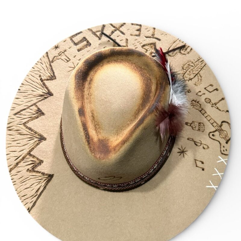 CHAPÉU RAIZ ABA 8,5 BEGE PERSONALIZADO A MÃO TEXAS