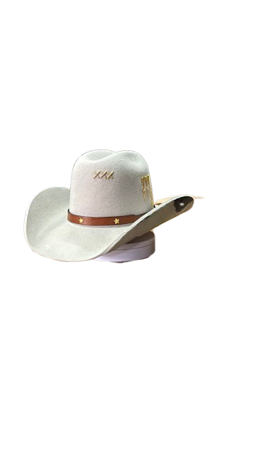 CHAPÉU PRALANA PERSONALIZADO 3 CRAVOS COM CASCA DE BALA E COURO ABA 11 - TAM. 56