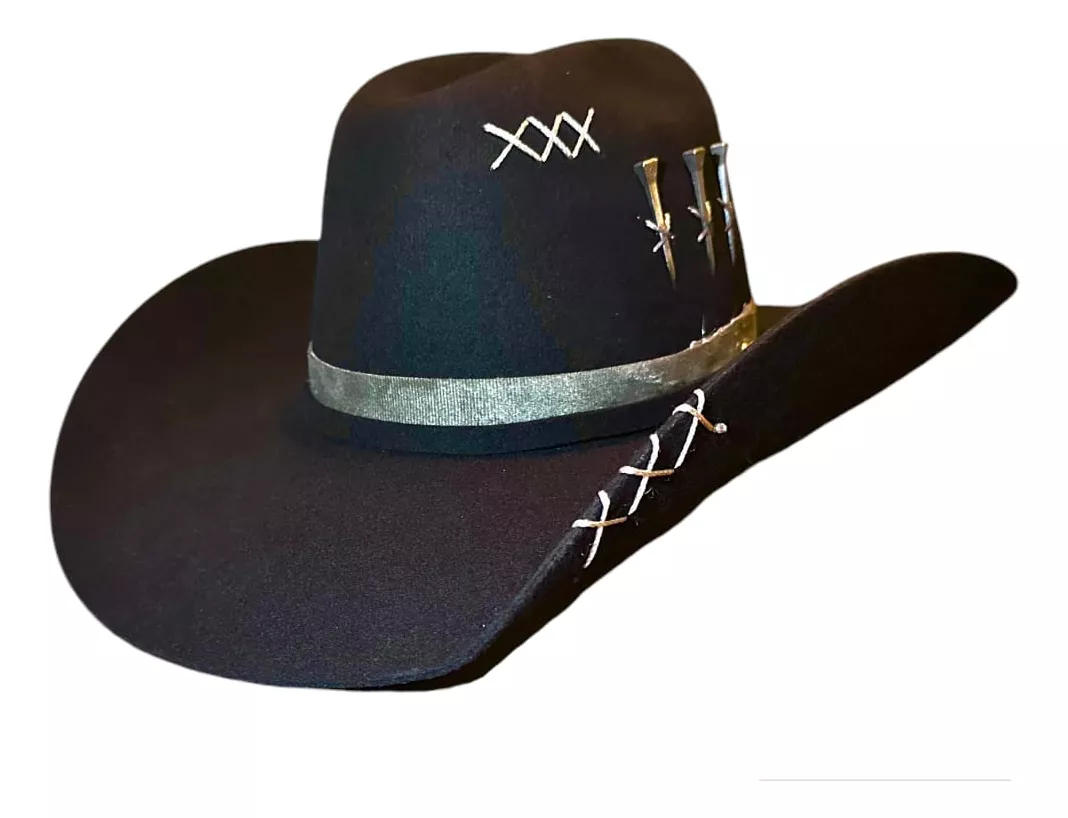 Chapeu 3 Cravos Americano Aba 11 Customizado Preto