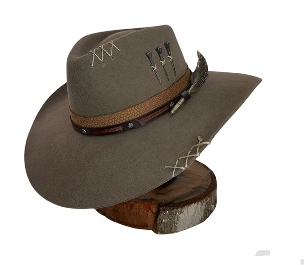 CHAPÉU PRALANA 5X CAMPO TAUPE ABA 10 TRADIÇÃO 3 CRAVOS