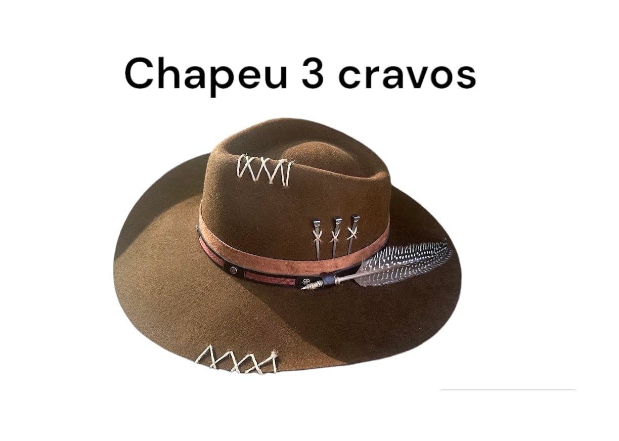 Chapeu 3 Cravos Dourado Americano Aba 11 Personalizado Preto