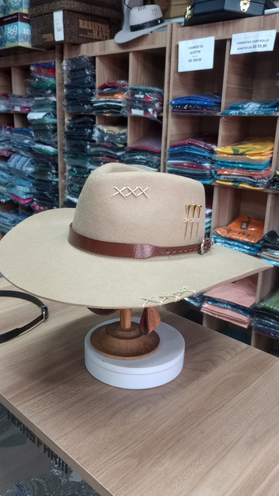 CHAPEU PRALANA 5X CAMPO ABA 10 CAMEL BANDINHA MARROM LISA