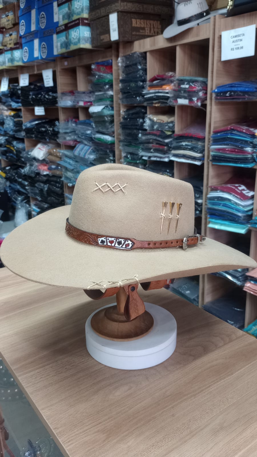 CHAPEU PRALANA 5X CAMPO ABA 10 CAMEL BANDINHA BARALHO MARROM C/ CASCA DE BALA