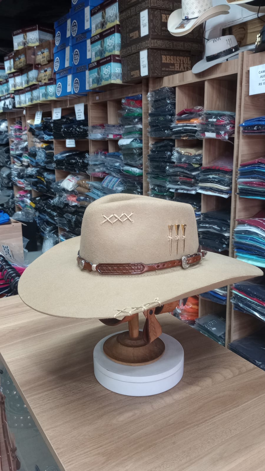 CHAPEU PRALANA 5X CAMPO ABA 10 CAMEL BANDINHA MOEDA MARROM