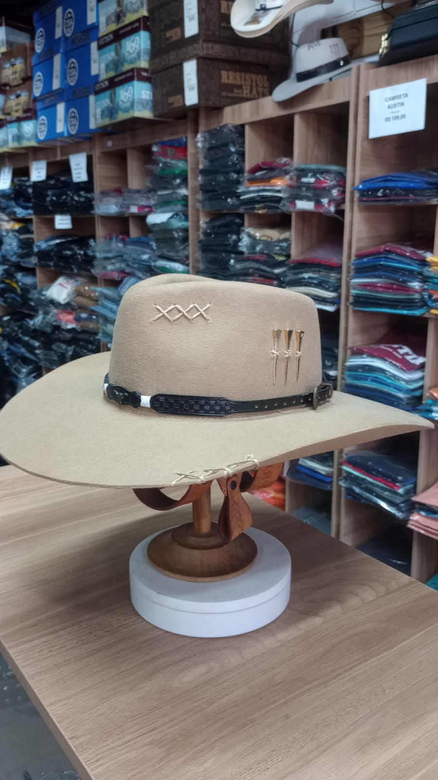 CHAPEU PRALANA 5X CAMPO ABA 10 CAMEL BANDINHA BOI PRETA C/ CASCA DE BALA