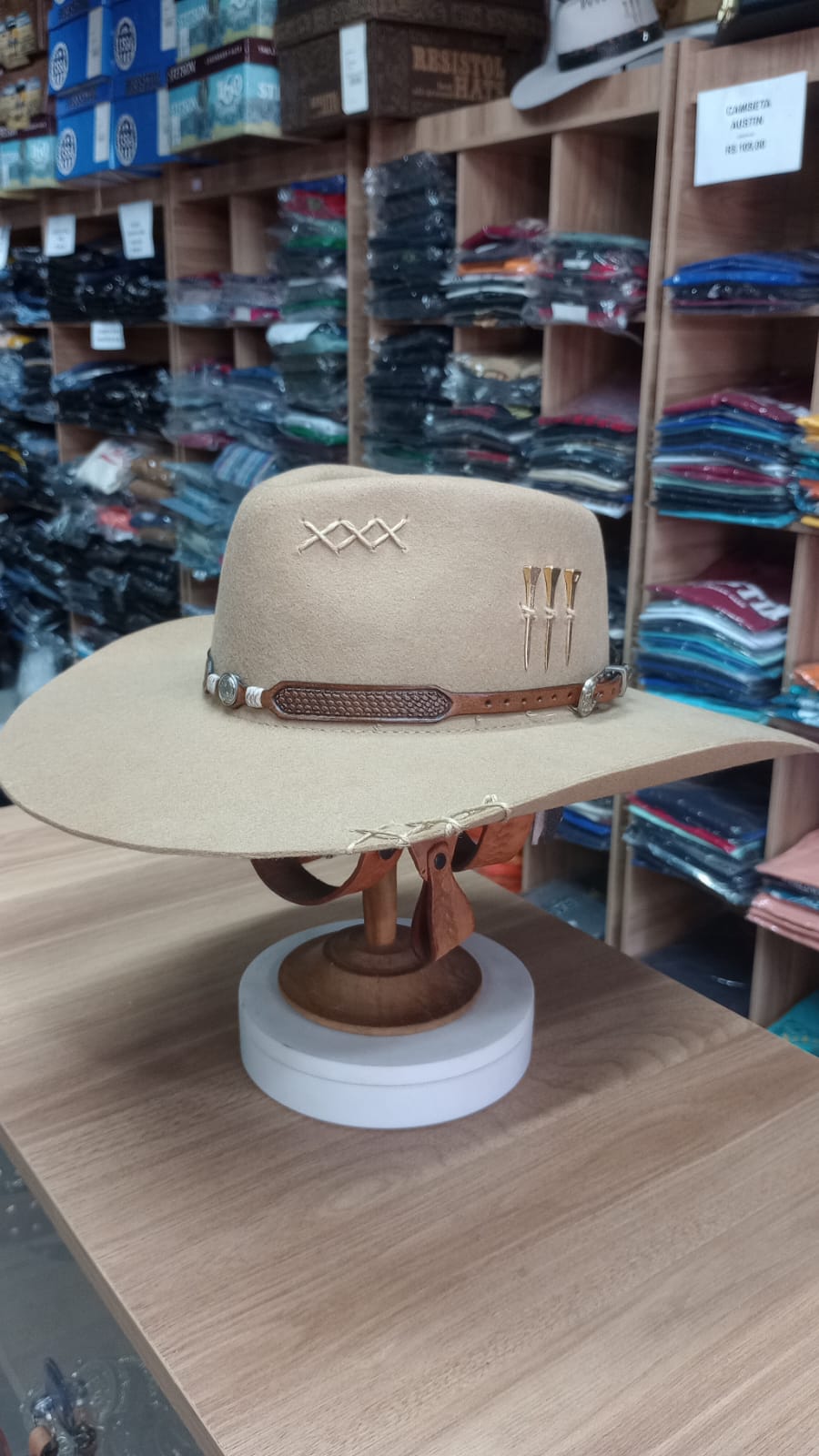 CHAPEU PRALANA 5X CAMPO ABA 10 CAMEL BANDINHA MOEDA MARROM C/ CASCA DE BALA