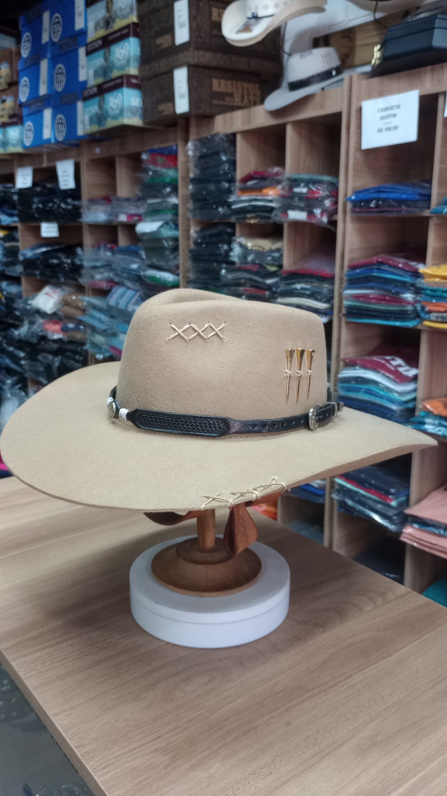 CHAPEU PRALANA 5X CAMPO ABA 10 CAMEL BANDINHA MOEDA PRETA C/ CASCA DE BALA