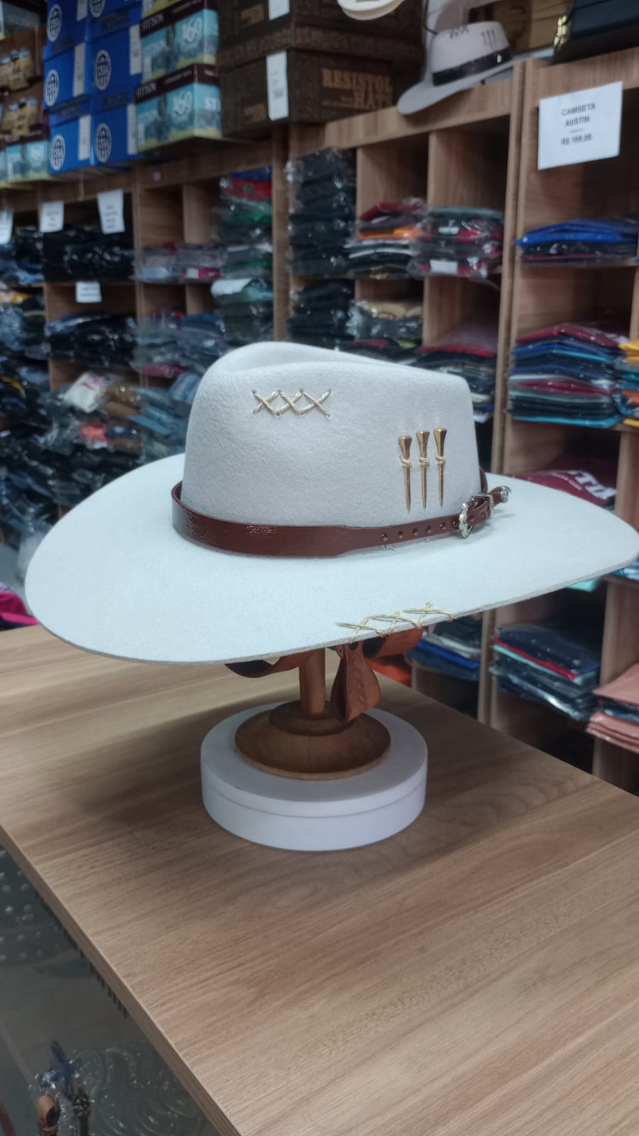 CHAPEU PRALANA 5X CAMPO ABA 10 GELO BANDINHA MARROM LISA