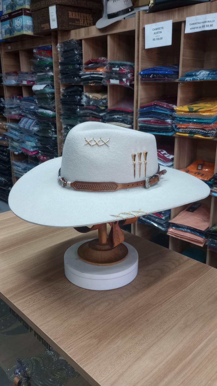 CHAPEU PRALANA 5X CAMPO ABA 10 GELO BANDINHA BOI MARROM C/ CASCA DE BALA